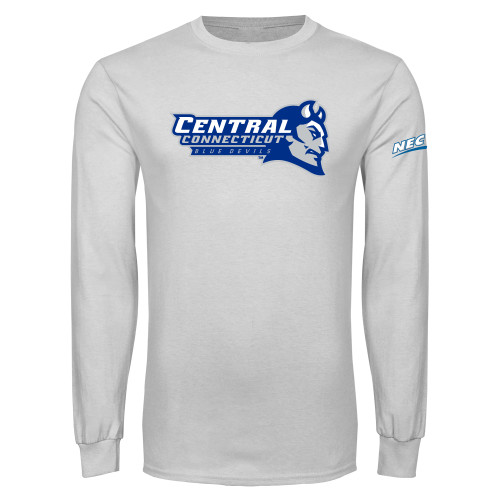 White Long Sleeve T Shirt-Northeast Conference Central Connecticut Primary Mark