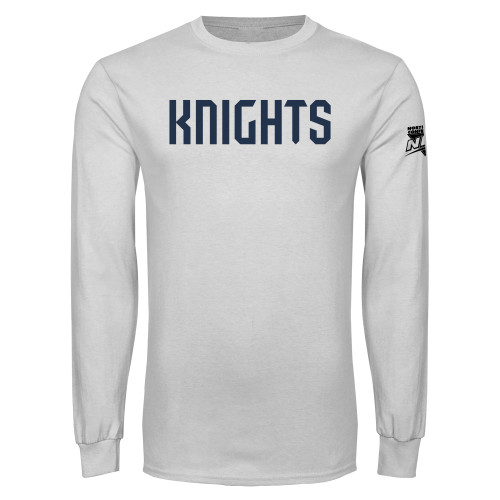 White Long Sleeve T Shirt-NEC Fairleigh Knights Wordmark