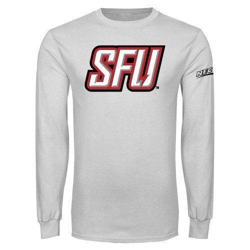 White Long Sleeve T Shirt-Northeast Conference Saint Francis University Primary Mark