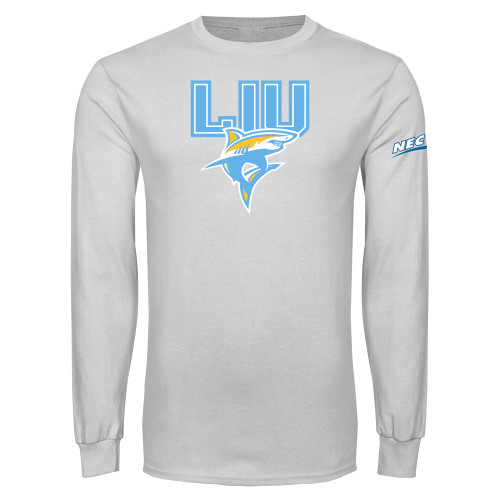White Long Sleeve T Shirt-Northeast Conference Long Island University Primary Mark