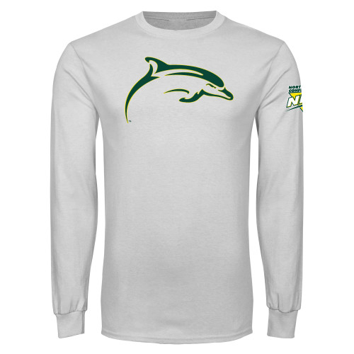 White Long Sleeve T Shirt-NEC Le Moyne Dolphins Mascot Icon