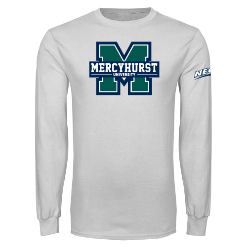 White Long Sleeve T Shirt-Mercyhurst University Logo