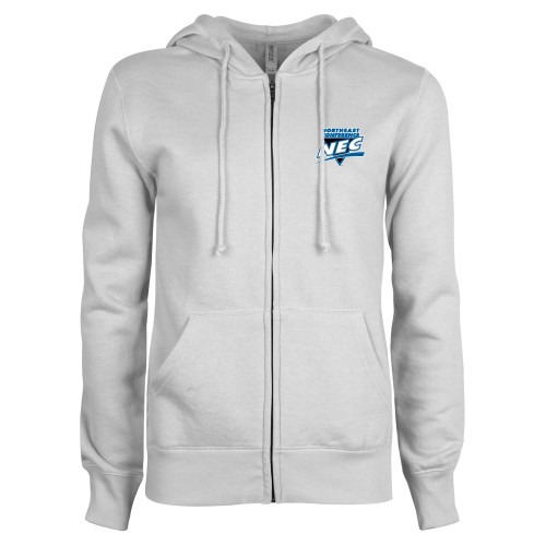 ENZA Womens White Fleece Full Zip Hoodie-Northeast Conference NEC Full Mark