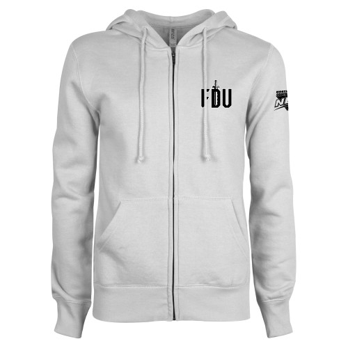ENZA Womens White Fleece Full Zip Hoodie-NEC FDU with Sword