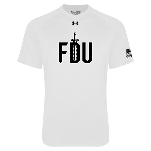 Under Armour White Tech Tee-NEC FDU with Sword