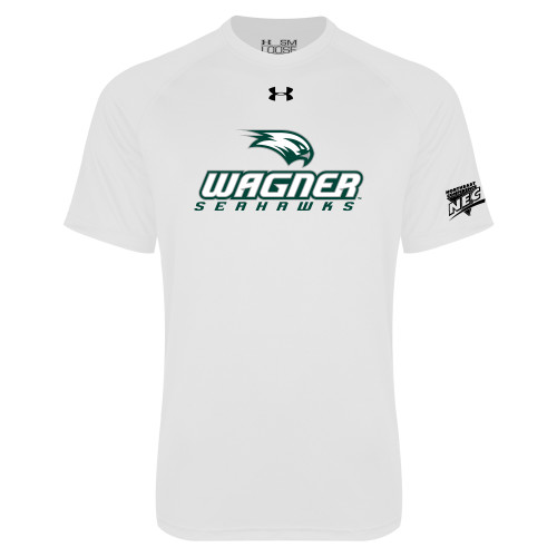 Under Armour White Tech Tee-Northeast Conference Wagner College Wagner Seahawks Stacked Mark