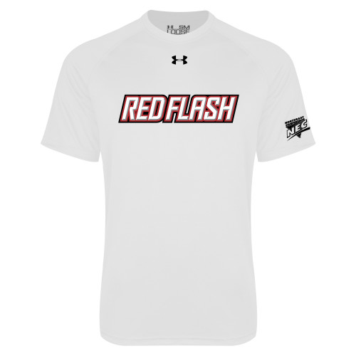 Under Armour White Tech Tee-Northeast Conference Saint Francis University Red Flash Wordmark