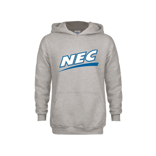 Youth Grey Fleece Hood-Northeast Conference NEC Flat Mark