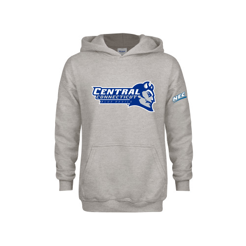 Youth Grey Fleece Hood-Northeast Conference Central Connecticut Primary Mark