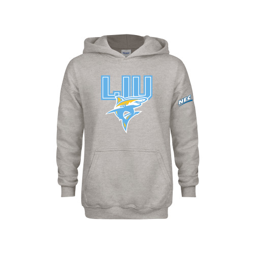 Youth Grey Fleece Hood-Northeast Conference Long Island University Primary Mark