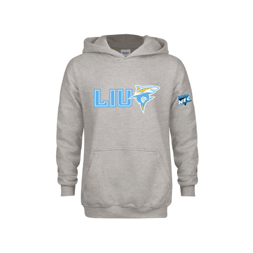 Youth Grey Fleece Hood-Northeast Conference Long Island University LIU with Mascot Flat