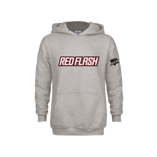Youth Grey Fleece Hood-Northeast Conference Saint Francis University Red Flash Wordmark