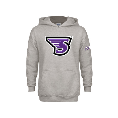 Youth Grey Fleece Hood-NEC Stonehill S