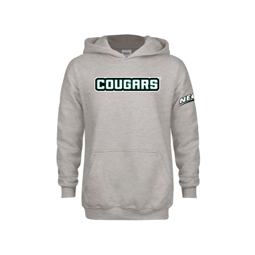 Youth Grey Fleece Hood-Cougars Wordmark
