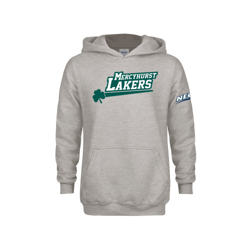 Youth Grey Fleece Hood-Mercyhurst Lakers Wordmark