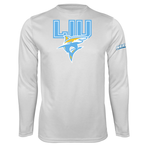 White Performance Long Sleeve Shirt-Northeast Conference Long Island University Primary Mark