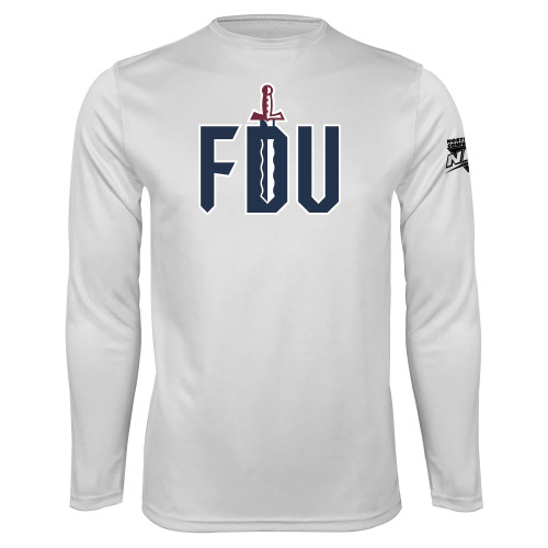 White Performance Long Sleeve Shirt-NEC FDU with Sword