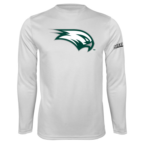 White Performance Long Sleeve Shirt-Northeast Conference Wagner College Mascot Mark