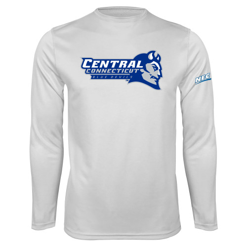 White Performance Long Sleeve Shirt-Northeast Conference Central Connecticut Primary Mark