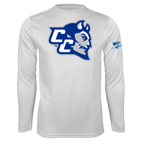 White Performance Long Sleeve Shirt-Northeast Conference Central Connecticut CC Mascot Mark