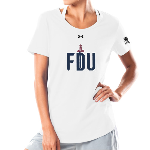 Under Armour Womens White Charged Cotton Tee-NEC FDU with Sword