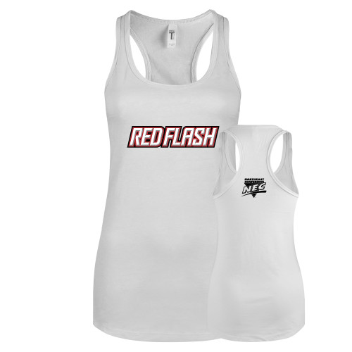 Next Level Racerback Tank White-Northeast Conference Saint Francis University Red Flash Wordmark