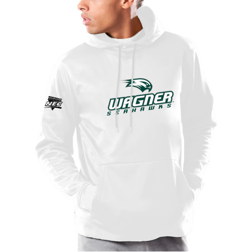 Under Armour White Armour Fleece Hoodie-Northeast Conference Wagner College Wagner Seahawks Stacked Mark