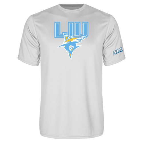 White Performance Tee-Northeast Conference Long Island University Primary Mark