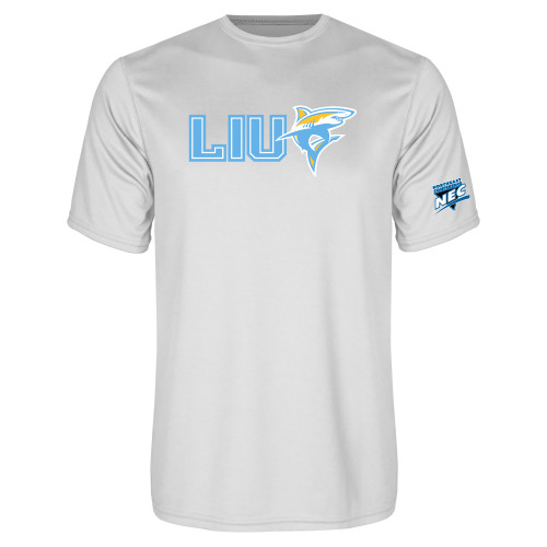White Performance Tee-Northeast Conference Long Island University LIU with Mascot Flat