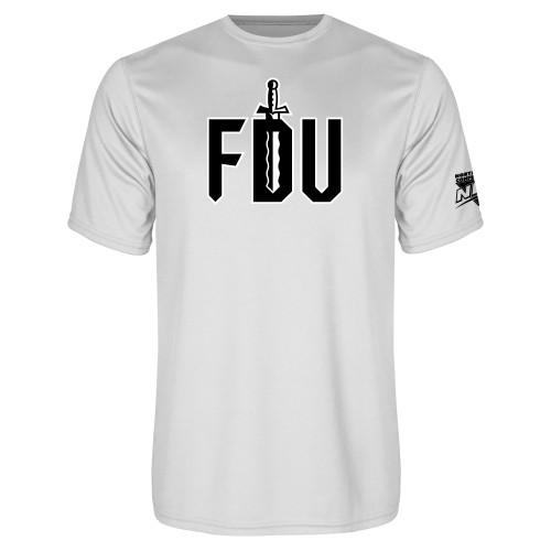 White Performance Tee-NEC FDU with Sword