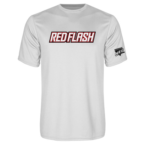White Performance Tee-Northeast Conference Saint Francis University Red Flash Wordmark
