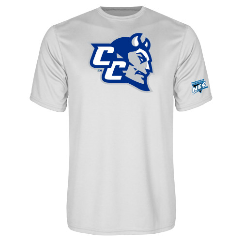 White Performance Tee-Northeast Conference Central Connecticut CC Mascot Mark