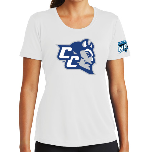 Womens White Performance Tee-Northeast Conference Central Connecticut CC Mascot Mark