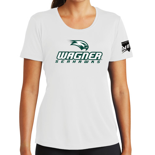 Womens White Performance Tee-Northeast Conference Wagner College Wagner Seahawks Stacked Mark