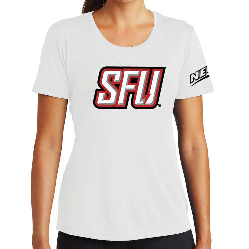 Womens White Performance Tee-Northeast Conference Saint Francis University Primary Mark