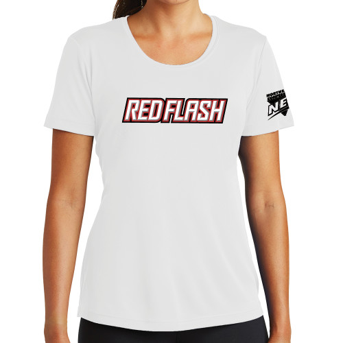 Womens White Performance Tee-Northeast Conference Saint Francis University Red Flash Wordmark