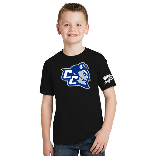 Youth Black T Shirt-Northeast Conference Central Connecticut CC Mascot Mark
