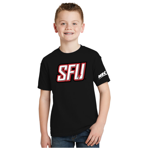 Youth Black T Shirt-Northeast Conference Saint Francis University Primary Mark
