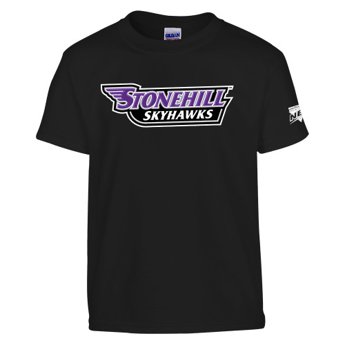 Youth Black T Shirt-NEC Stonehill Skyhawks Wordmark
