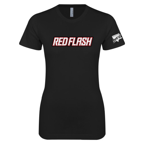 Next Level Womens Black Boyfriend Tee-Northeast Conference Saint Francis University Red Flash Wordmark