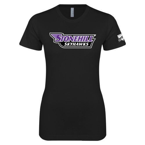 Next Level Womens Black Boyfriend Tee-NEC Stonehill Skyhawks Wordmark