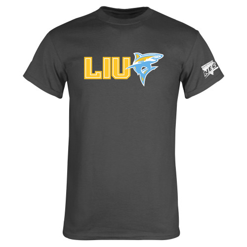 Charcoal T Shirt-Northeast Conference Long Island University LIU with Mascot Flat