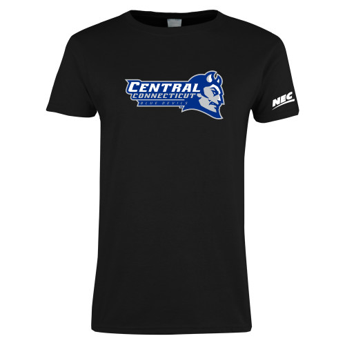 Womens Black Short Sleeve Tee-Northeast Conference Central Connecticut Primary Mark