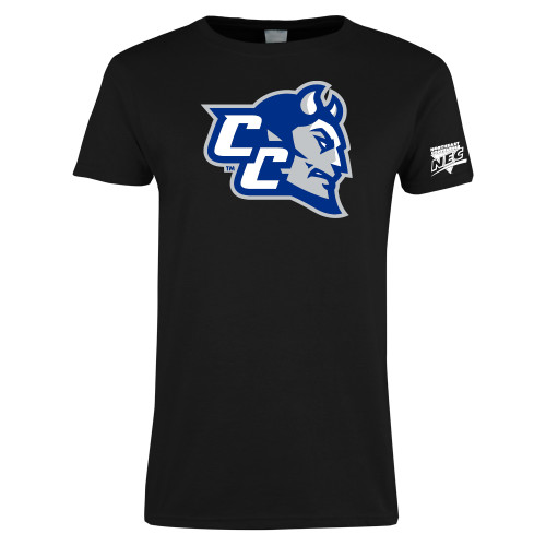 Womens Black Short Sleeve Tee-Northeast Conference Central Connecticut CC Mascot Mark
