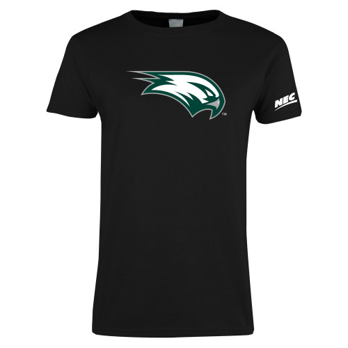 Womens Black Short Sleeve Tee-Northeast Conference Wagner College Mascot Mark