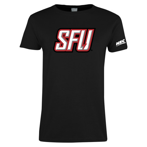 Womens Black Short Sleeve Tee-Northeast Conference Saint Francis University Primary Mark