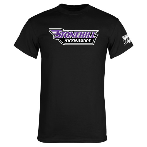 Black T Shirt-NEC Stonehill Skyhawks Wordmark