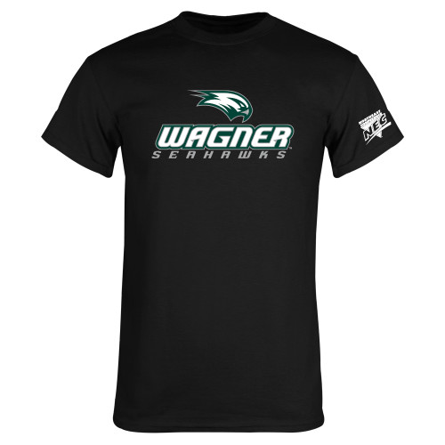 Black T Shirt-Northeast Conference Wagner College Wagner Seahawks Stacked Mark