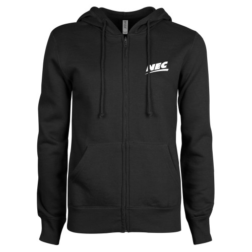 ENZA Womens Black Fleece Full Zip Hoodie-Northeast Conference NEC Flat Mark