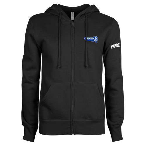 ENZA Womens Black Fleece Full Zip Hoodie-Northeast Conference Central Connecticut Primary Mark